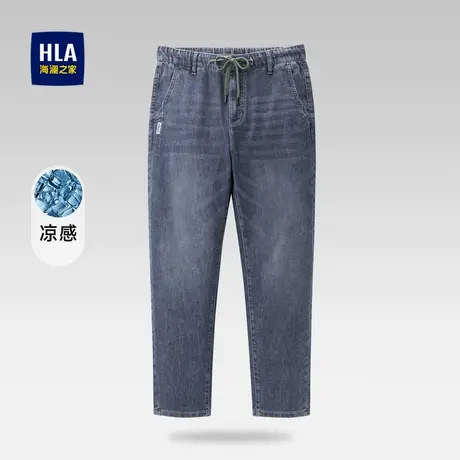 【奥莱】HLA/海澜之家含莱赛尔牛仔裤洗水中腰直脚系带凉感裤子男商品大图