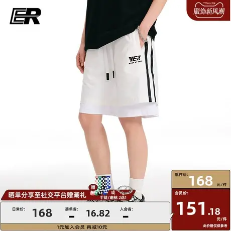 ER条纹假两件休闲运动短裤男2023年夏季新款美式运动裤潮牌宽松商品大图