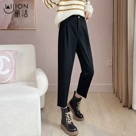 丽洁女裤加厚西装裤女秋冬新款西裤黑色裤子高腰直筒裤显瘦九分裤图片