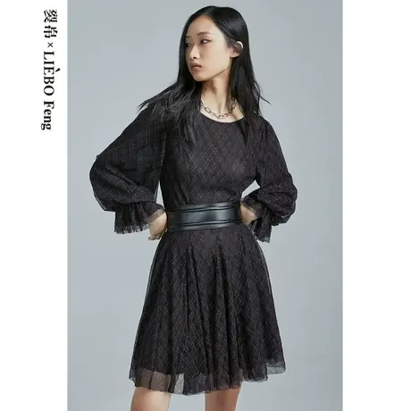 裂帛LIEBOFeng设计师品牌2023年华夫格通勤长袖泡泡袖百褶连衣裙图片
