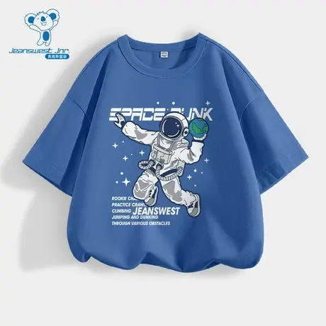 JU真维斯男女同款童装2025夏季新款太空人印花圆领短袖T恤上衣图片