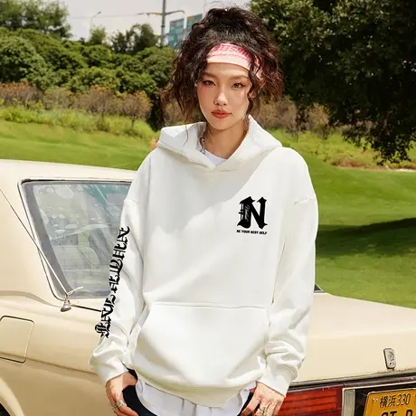 Nuthink美式潮牌字母连帽卫衣男2023新款街头ins男女同款冬季帽衫商品大图