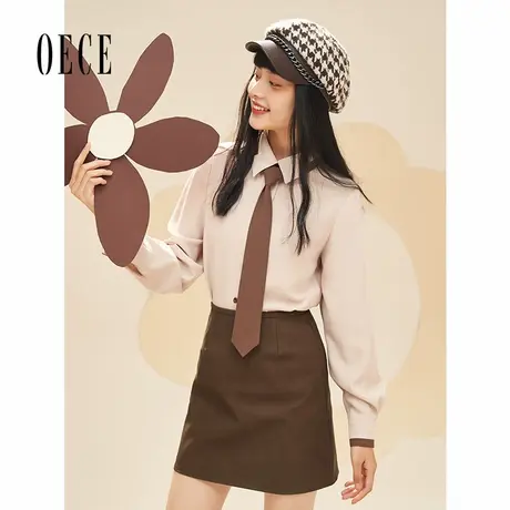 Oece秋冬新款女装 复古帅气长袖衬衫秋冬通勤气质上衣衬衣图片
