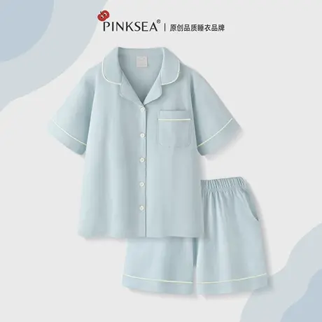 Pinksea纯棉睡衣女款2025新款夏简约宽松短袖短裤夏季家居服套装商品大图