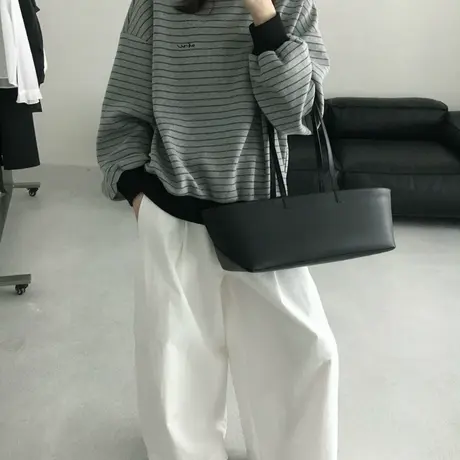 韩国东大门2025秋季新款条纹拼色休闲舒适卫衣女春秋薄款外套上衣商品大图