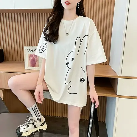 纯棉短袖t恤女2025新款夏季韩版宽松大码女装中长款可爱百搭上衣图片
