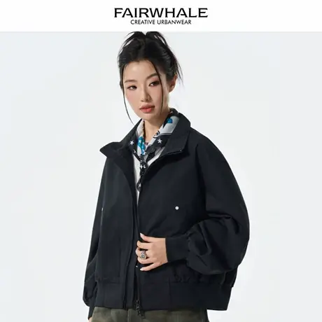 马克华菲美式复古立领夹克外套女2025新款春秋宽松休闲百搭上衣潮图片