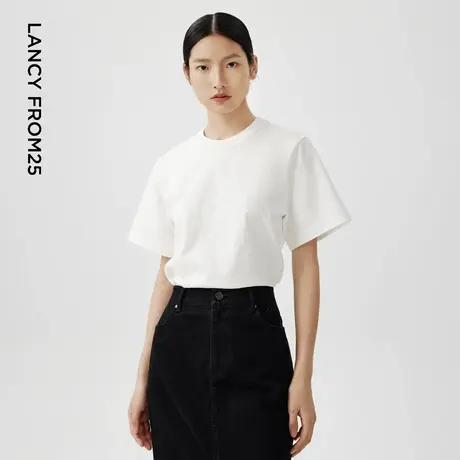 [朗姿奥莱]LANCY/朗姿2024春季新款圆领正肩短袖内搭白T女简约百商品大图