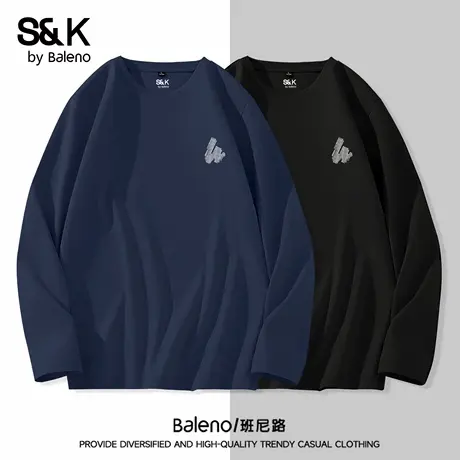 班尼路S&K系列美式T恤男款2025秋季新款重磅纯棉长袖休闲叠穿上衣图片