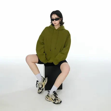 YEP纯色连帽卫衣女春秋2025年新款美式潮牌街头帽衫宽松长袖外套商品大图