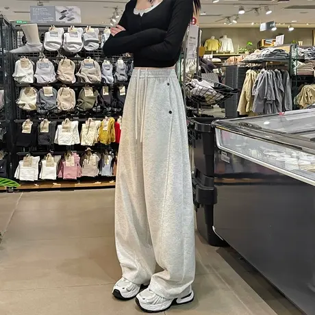 窄版轻弯刀卫裤子女春秋季2025新款宽松垂坠感慵懒休闲阔腿运动裤图片