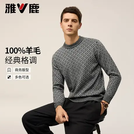 雅鹿羊毛衫男25年秋季新款运动百搭圆领加厚保暖内搭提花打底衫商品大图