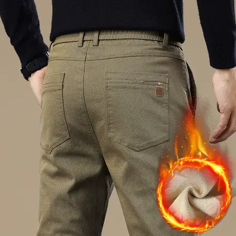 男士商务直筒西裤冬季加绒加厚抗寒保暖防风休闲裤子秋冬款西装裤商品大图