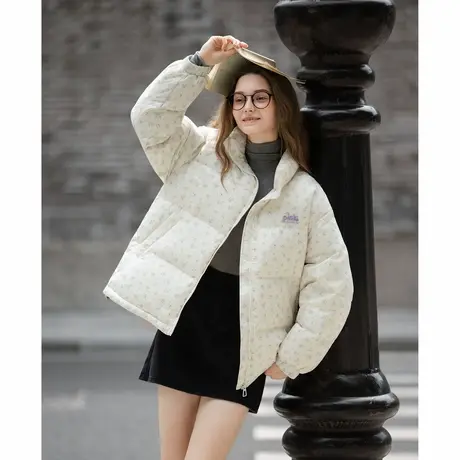 唐狮秋冬女羽绒女立领满印前胸绣花短羽绒服高级感减龄少女TUTA商品大图