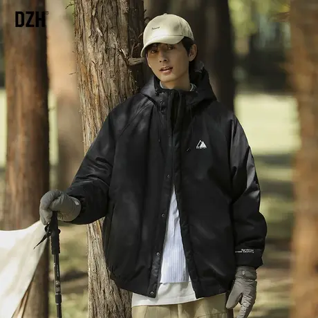 男士黑色户外冲锋衣外套男冬棉服冬季加厚2023年新款工装潮牌棉衣商品大图