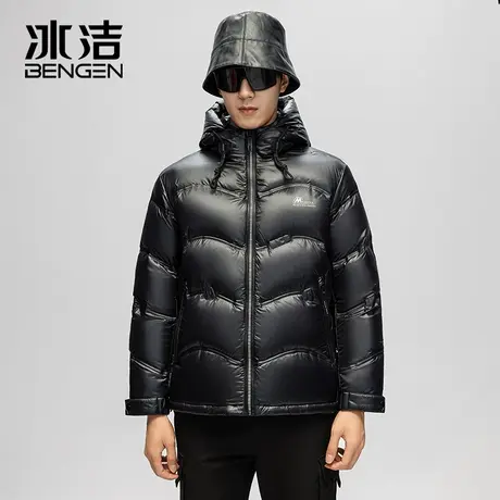 冰洁男士连帽羽绒服短款压胶加厚面包服国潮冬装保暖学生外套DO图片