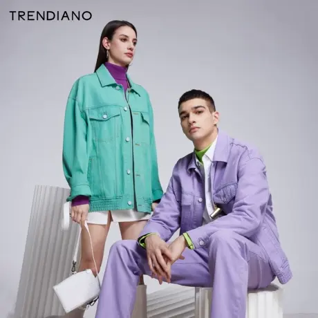 TRENDIANO官方潮牌秋季男装时尚情侣款链条配饰棉质牛仔夹克外套商品大图