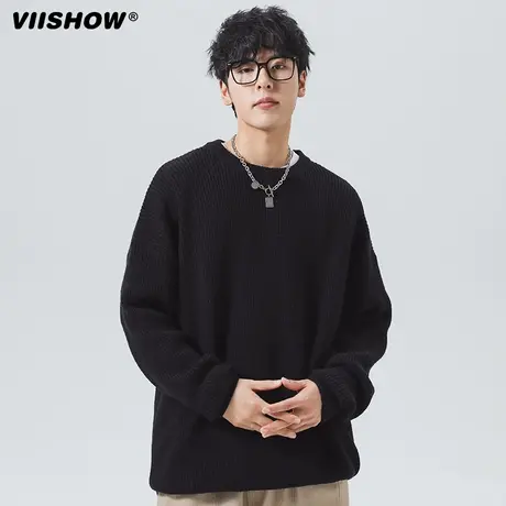 VIISHOW秋冬新款潮流纯色套头针织衫毛衣男生百搭圆领毛线衣ins潮商品大图