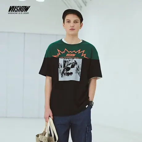 VIISHOW短袖T恤男夏季新款韩版印花圆领体恤男士半袖上衣潮情侣衣商品大图