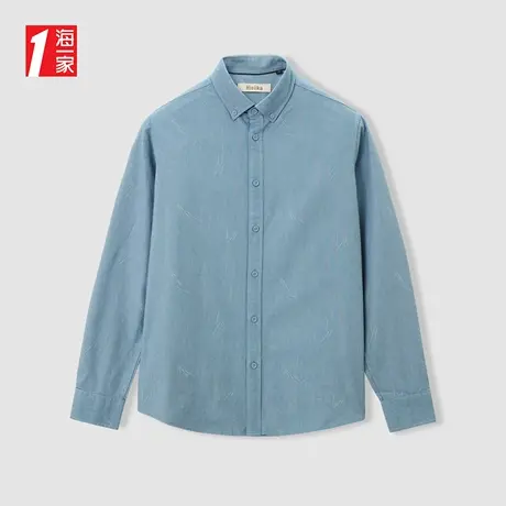 海一家亲肤棉长衬2023秋季新款简约花纹时尚扣领尖领长袖衬衫男图片