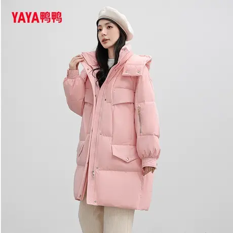 鸭鸭羽绒服女2023年新款中长款连帽韩版休闲气质时尚宽松外套C商品大图