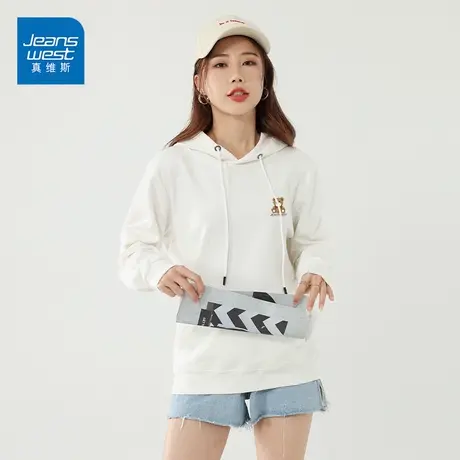 真维斯品牌卫衣女2023新款时尚小熊印花外套休闲宽松长袖上衣图片