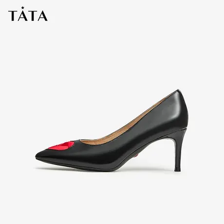 Tata他她牛皮细跟高跟鞋女尖头单鞋黑色工作鞋2023春新款7DDP9AQ3图片