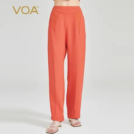 VOA60姆米重磅厚桑蚕丝自然腰立体褶裥侧口袋垂顺抗皱真丝直筒裤图片