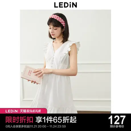 乐町飞袖连衣裙2023夏季新款甜美无袖连衣裙收腰显瘦短裙衬衫裙图片