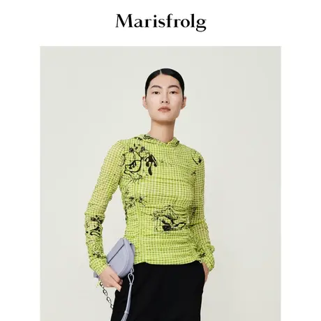 【质感顺滑系列】玛丝菲尔秋季新款轻薄绿色修身打底衫T恤女商品大图