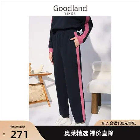 音儿美地女装2022秋季新款撞色直筒裤松紧腰运动休闲裤商品大图