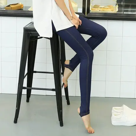 女士薄款仿牛仔弹力裤女加肥脚蹬胖mm打底裤大码外穿踩脚单层长裤商品大图