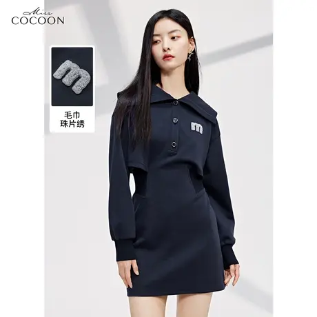 MISSCOCOON法式海军领针织连衣裙女2023新款春秋设计感显瘦卫衣裙图片