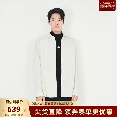 TRENDIANO官方宽松长袖衬衫男黑色衬衣2023新款春季商品大图