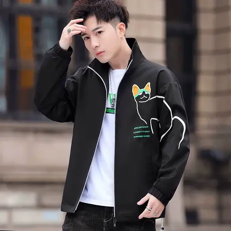 秋季牛仔外套男潮牌休闲街头宽松潮流立领潮流工装夹克上衣服男装商品大图