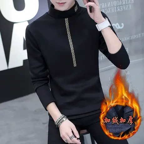 加绒加厚半高领长袖t恤冬季男装上衣修身卫衣男士保暖打底衫衣服商品大图