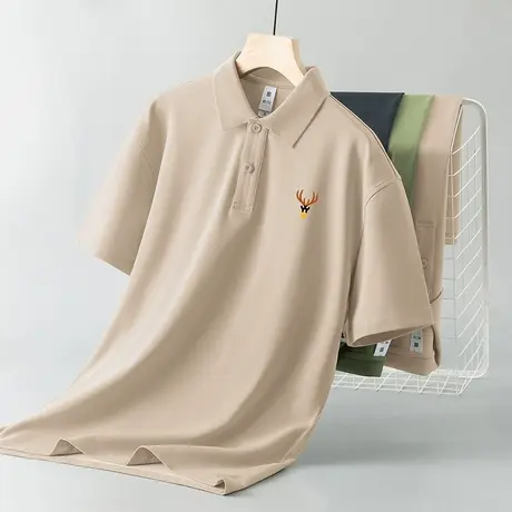 短袖t恤男装翻领polo衫冰丝凉感保罗有领上衣服潮牌鹿头夏季半袖商品大图
