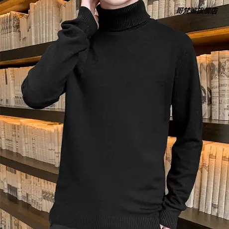 毛衣男士秋冬季高领2023新款韩版潮流修身百搭黑色针织内搭打底衫商品大图