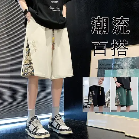 美式刺绣休闲短裤男夏季新款ins潮牌复古vibe男生宽松直筒五分裤5商品大图