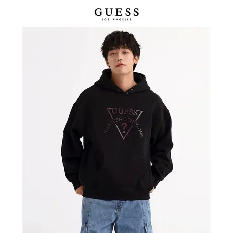 GUESS美拉德穿搭oversize倒三角字母LOGO连帽卫衣图片