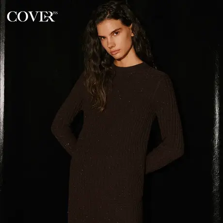 COVER冬季珠片纱黑裙针织连衣裙图片