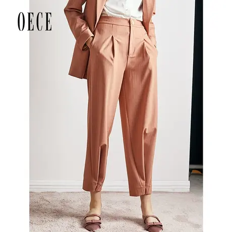 Oece春装新款女装 个性复古范帅气高腰修身气质小脚裤九分裤图片