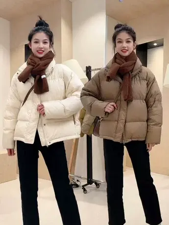 2023年冬季新款羽绒服女短款韩系加厚纯色白鸭绒面包服外套ins潮图片