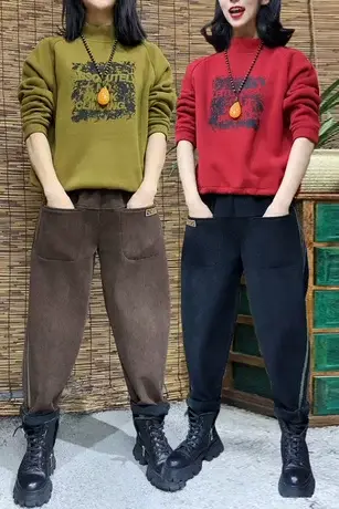 加绒加厚时尚套装女秋冬新款显瘦圆领卫衣文艺休闲加绒卫裤两件套商品大图