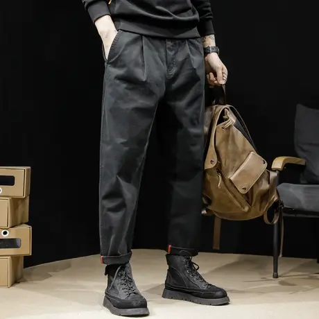 秋季直筒休闲裤男宽松大码胖子潮弹力黑色裤子潮流哈伦长裤春秋款商品大图