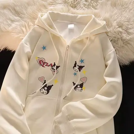 美式复古oversize卫衣女2023秋冬上衣慵懒风连帽加绒加厚开衫外套商品大图