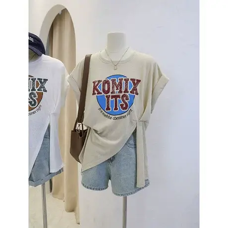 不规则开叉字母印花短袖t恤女夏季薄款设计感宽松显瘦凉凉上衣潮商品大图