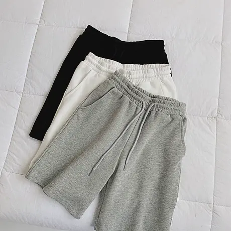 灰色简约纯色运动短裤女棉质宽松休闲直筒五分裤跑步家居学生中裤图片