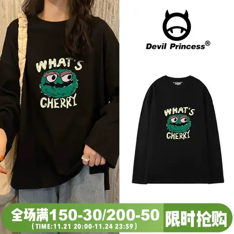 新款韩版盐系少女原创设计宽松bf慵懒风长袖T恤女上衣打底衫百搭商品大图