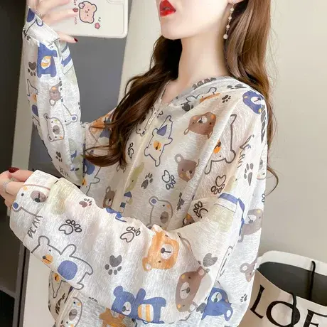 户外骑车透气防晒衣女夏季韩版宽松大码薄款冰丝凉感休闲运动外套商品大图